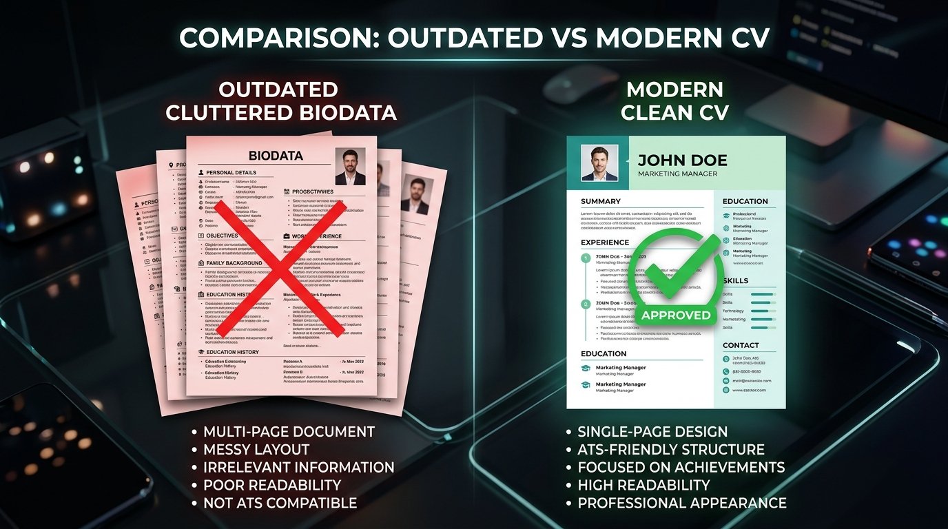 Compare traditional biodata with standard cv format for job in bangladesh